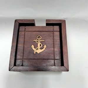 Brass Anchor Inlay Coasters Set of 6